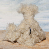 Otis is a sweet and very friendly, one of a kind, artist teddy bear in beautiful long pearl coloured mohair by Barbara-Ann Bears he stands 11 inches/28 cm tall .
Otis is made from a sumptuous, long, very dense, scruffily twirly, nearly white mohair and he has matching pale cream coloured German wool felt paw pads.