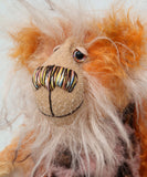 Otis is a sweet and gently coloured one of a kind teddy bear in hand dyed mohair and faux fur by Barbara-Ann Bears, he stands 9.5 inches/24 cm tall.  He's made from beautifully coloured hand-dyed mohair and faux fur, with hand dyed velvet paw pads, beautiful hand painted glass eyes, a splendid nose and a beaming smile