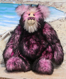 Petunia is a very large, cuddly and beautifully coloured, 26 inch tall one of a kind, artist bear by Barbara Ann Bears in luxurious fluffy faux fur and mohair.
Bluebell is made from the most gorgeous and luxurious faux fur and mohair, mainly a dense, long and fluffy faux fur in pink with black tipping. Her face, the fronts of her ears and the underside of her tail are a long, fluffy cream mohair. Bluebell has purple velvet paw pads that co-ordinate perfectly.