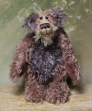 Priscilla Proon standing. Priscilla Proon is a calm and thoughtful beautifully coloured one of a kind artist bear in gorgeous rose and grey hand dyed mohair by Barbara Ann Bears she stands 12 inches( 30cm) tall