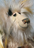 Selwyn is a lovable and beautifully coloured, one of a kind, artist teddy bear in gorgeous faux fur and fluffy mohair by Barbara-Ann Bears, he stands 16 inches/41 cm tall