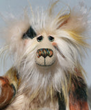 Selwyn is a lovable and beautifully coloured, one of a kind, artist teddy bear in gorgeous faux fur and fluffy mohair by Barbara-Ann Bears, he stands 16 inches/41 cm tall