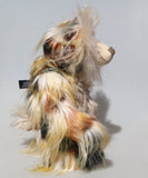 Selwyn is a lovable and beautifully coloured, one of a kind, artist teddy bear in gorgeous faux fur and fluffy mohair by Barbara-Ann Bears, he stands 16 inches/41 cm tall