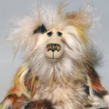 Selwyn is a lovable and beautifully coloured, one of a kind, artist teddy bear in gorgeous faux fur and fluffy mohair by Barbara-Ann Bears, he stands 16 inches/41 cm tall