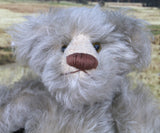 Wolfie is a 10 inch tall one of a kind, mohair artist bear by Barbara-Ann Bears