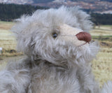 Wolfie is a 10 inch tall one of a kind, mohair artist bear by Barbara-Ann Bears