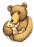 The Greatest Love, the love between a mother and her baby (or a father and his baby). A card for new babies and Mothers' Day and Fathers' Day  This is a simple, uncomplicated greeting card, just a bear holding a baby bear. You can see the love in the parent's eyes and the baby bear seems to be giggling with happiness. Probably my most love filled and emotional drawing, and the cutest.