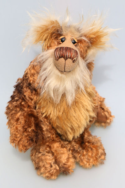 Alexandre de Grandnez, a very handsome and cuddly, one of a kind, teddy bear by Barbara-Ann Bears in wonderful fluffy and dense batik mohair. Alexandre de Grandnez stands 14 inches(35.5 cm) tall and is 11 inches (29 cm) sitting. 