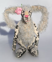 Alice Lovedoddle is a humorous and whimsical one of a kind artist hare or rabbit in printed linen, mohair and faux fur by Barbara Ann Bears