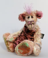 Astrid Plunkwaffle, a happy, wild and loveable, one of a kind, hand dyed mohair artist bear by Barbara-Ann Bears Astrid Plunkwaffle stands 10 inches (25 cm) tall and is 8 inches ( 20 cm) sitting, this doesn't include her beautiful mohawk which adds another 2.5 inches (6cm). Astrid Plunkwaffle is a sweetheart