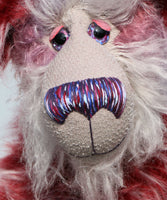 Bartholomew is a fabulous and charismatic, one of a kind, artist teddy bear in gorgeous hand-dyed mohair and faux fur by Barbara-Ann Bears. Bartholomew stands 21.5 inches (55 cm) tall and is 16 inches (40 cm) sitting. 