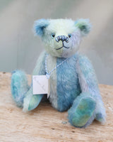 Bluey is a very handsome & subtly colourful, traditional, one of a kind artist teddy bear, in fabulous hand dyed mohair by Barbara Ann Bears and  stands 11 inches (28 cm) tall  Bluey is available at the shop Posthorn90  Bluey is a beautiful traditional bear, an elegant bear with a warm and friendly personality