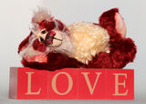 Christoff is a very cuddly and jolly one of a kind, red and cream mohair artist teddy bear by Barbara-Ann Bears who is full of love Christoff stands 10 inches( 25 cm) tall and is 7.5 inches (19 cm) sitting. Christoff is ready for a cuddle, well he's always ready for a cuddle, it's what he loves most!