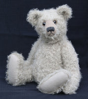 Clarence is an elegant yet cuddly, substantial, traditional one of a kind, artist teddy bear in gorgeous mohair by Barbara Ann Bears Hubert is 19 inches (48cm) tall and is 13.5 inches (35cm) sitting. Clarence is not the most classical in his proportions, he's more characterful with his long nose and neck and portly tummy, he's more distinguished and eccentric, a bear who has lived the good life