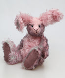 Clover Blossom is a very sweet and gentle, one of a kind rabbit in beautifully coloured mohair by Barbara Ann Bears Clover Blossom stands 9.5 inches( 24 cm) tall and is 7 inches (18cm) sitting, her ears are 8.5 inches (22 cm) across the top. Clover Blossom is a little sweetie, a beautifully coloured rabbit with a heart of gold.