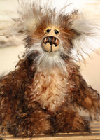 Dickens is an endearingly sweet and joyful, one of a kind, artist teddy bear by Barbara-Ann Bears in wonderful and very fluffy tipped mohair Dickens stands 9.5 inches (24 cm) tall and is 7.5 inches (19 cm) sitting.  Dickens is a joyful and sweet fellow, full of happy smiles and long tender cuddles, he's a lovely fluffy bear with beautiful hand painted eyes and an amazing smile