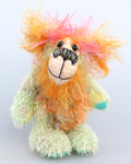 Diddy Gumdrops is a wonderfully happy, colourful and exuberant one of a kind, hand dyed mohair artist bear by Barbara-Ann Bears, he stands 7 inches( 18 cm) tall and is 5.5 inches ( 14 cm) sitting  Diddy Gumdrops might be small but he has a huge personality, he isn't a bear who takes himself too seriously