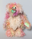 Dorothy is a sweet and pretty, beautifully coloured, one of a kind artist bear, in gorgeous hand dyed mohair by Barbara-Ann Bears. Dorothy stands 12 inches( 30cm) tall and is 9 inches (23 cm) sitting. 