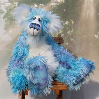 Elvis is a fabulous and charismatic, one of a kind, sky blue and white, artist teddy bear in gorgeous hand-dyed mohair by Barbara-Ann Bears Elvis stands 23 inches (59 cm) tall and is 16.5 inches (41 cm) sitting, he's one big, heavy bear!  His colours are like big fluffy clouds drifting across a summer's sky