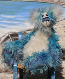 Elvis is a fabulous and charismatic, one of a kind, sky blue and white, artist teddy bear in gorgeous hand-dyed mohair by Barbara-Ann Bears Elvis stands 23 inches (59 cm) tall and is 16.5 inches (41 cm) sitting, he's one big, heavy bear!  His colours are like big fluffy clouds drifting across a summer's sky
