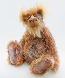 Ernest Drumthwacket, a calm and handsome, one of a kind, hand dyed mohair, artist teddy bear by Barbara-Ann Bears , he stands 16.5 inches/42 cm tall and is 13 inches/33 cm sitting. Ernest is mostly made from a wonderful, fairly long, wildly distressed mohair hand dyed in glorious natural colours, with hand dyed paw pads