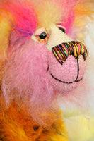 Wowzer is an extremely cheerful multi-coloured bear, a bear of beautiful, vivid, spicy colours