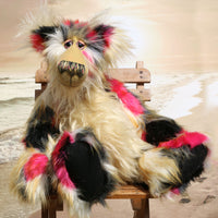 Fernando is a magnificent, colourful one of a kind, artist teddy bear in fabulous faux fur and gorgeous mohair by Barbara-Ann Bears. Fernando stands 19 inches (48 cm) tall and is 14 inches (36 cm) sitting. 