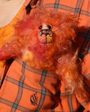 Flamin' Frizz is an adorably cute little artist bear in wildly curly hand dyed mohair by Barbara-Ann Bears, he stands 7.5 inches/19 cm tall and is 6 inches/15 cm sitting.  Flamin' Frizz is a wild and shaggy chap, he's small enough to carry around and as he loves meeting and amazing people he's a very willing companion.
