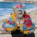 Frizzante is a magnificent, colourful and joyful, one of a kind, artist bear by Barbara-Ann Bears in luxurious fluffy mohair and faux fur Frizzante is an impressive and large teddy bear, he stands 21.5 inches (54 cm) tall and is 16 inches (40 cm) sitting, he's a big and heavy fellow 