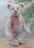 Gertrude is an elegant and refined, traditional, one of a kind artist teddy bear, in delicately coloured hand dyed mohair by Barbara Ann Bears.  Gertrude stands 19.5 inches/50 cm tall and is 14.5 inches/37 cm sitting.  Gertrude is a beautiful traditional bear, her mohair is coloured like the flowers in a spring garden