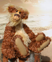 Ginger Pickles is a magnificent and very handsome, one of a kind, artist teddy bear by Barbara-Ann Bears in a gorgeous and luxurious mohair. Ginger Pickles stands 19 inches (48 cm) tall and is 14 inches (36 cm) sitting. 