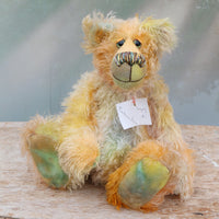 Gregory is a wonderful bear, a subtly coloured one of a kind, hand dyed mohair artist teddy bear by Barbara-Ann Bears, he stands 13 inches( 33 cm) tall  Gregory is a bear who loves to be outside, his colours blend perfectly with the colours of autumnal moorland. 