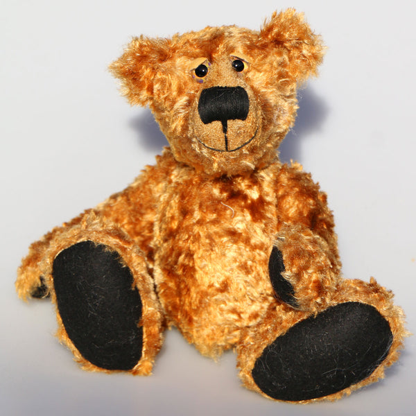 Happy Chappy is an exceedingly happy and friendly, limited edition, artist teddy bear made from vintage gold crushed velvet by Barbara-Bears
