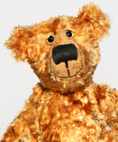 Happy Chappy is an exceedingly happy and friendly, limited edition, artist teddy bear made from vintage gold crushed velvet by Barbara-Bears