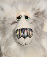 Henrik is a gentle, elegant and beautiful winter teddy bear, a one of a kind, mohair and faux fur, shaggy artist bear by Barbara-Ann Bears Henrik stands 15 inches (38 cm) tall and is 12 inches (30 cm) sitting. Henrik is a distinguished, quietly happy and very handsome bear, a bear of cool wintery colours