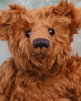 Horatio is an elegant and charming, one of a kind, traditional artist teddy bear by Barbara Ann Bears in wonderful cinnamon coloured English mohair. He stands 14 inches/36cm tall and is 10.5 inches/26 cm sitting, he is like very earliest teddy bears, with longer arms, a long snout and quite bear-like, yet still cuddly