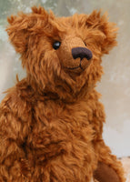 Horatio is an elegant and charming, one of a kind, traditional artist teddy bear by Barbara Ann Bears in wonderful cinnamon coloured English mohair. He stands 14 inches/36cm tall and is 10.5 inches/26 cm sitting, he is like very earliest teddy bears, with longer arms, a long snout and quite bear-like, yet still cuddly