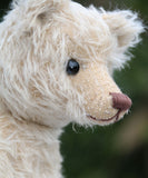 Horton is a sweet and gentle, one of a kind, traditional artist teddy bear made from beautiful German mohair, by Barbara-Ann Bears. Horton stands 11 inches (28cm) tall and is 8.5 inches (22cm) sitting. Horton is a sweet and charming traditional bear, with his beautiful blond mohair and his boot button eyes