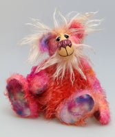 Isabella is an endearing, sweet and pretty, beautifully coloured, one of a kind artist teddy bear, in hand dyed mohair by Barbara-Ann Bears, Isabella stands 11.5 inches( 29 cm) tall and is 8.5 inches (20 cm) sitting. 