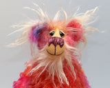 Isabella is an endearing, sweet and pretty, beautifully coloured, one of a kind artist teddy bear, in hand dyed mohair by Barbara-Ann Bears, Isabella stands 11.5 inches( 29 cm) tall and is 8.5 inches (20 cm) sitting. 