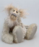 Isambard is a charming and very friendly, one of a kind, artist bear by Barbara-Ann Bears in a winter medley of wonderful mohair & faux fur, he stands 14.5 inches(37 cm) tall and is 10.5 inches (27 cm) sitting. 