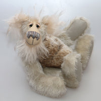 Isambard is a charming and very friendly, one of a kind, artist bear by Barbara-Ann Bears in a winter medley of wonderful mohair & faux fur, he stands 14.5 inches(37 cm) tall and is 10.5 inches (27 cm) sitting. 