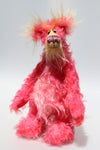 Mr Jazzicle, a gorgeous, kooky and gloriously pink, a one of a kind artist bear in stunning hand dyed mohair by Barbara-Ann Bears. He stands 15 inches( 37 cm) tall and is 11.5 inches ( 29 cm) sitting, mostly made from a long, wildly distressed mohair that Barbara has dyed in a gorgeous blend of magenta and softer pinks
