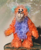 Jojo is a very happy and sweet teddy bear, a colourful, one of a kind, artist bear by Barbara-Ann Bears in beautiful hand-dyed mohair Jojo stands 9.5 inches( 24 cm) tall and is 7.5 inches ( 19 cm) sitting Jojo is a mixture of beautiful happy colours,  just the sort of colours you need to put a smile on your face