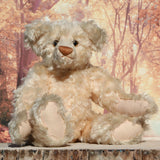 Juliet is a very sweet and pretty, vintage one of a kind traditional mohair artist teddy bear by Barbara Ann Bears, she stands 13.5 inches/34 cm tall and is 9.5 inches 24 cm sitting. Juliet is made from a wonderful long distressed English mohair that has a very pale peach pile with a pale peach backcloth