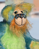 Larry Lagoon has large, beautiful, hand painted eyes with eyelids, a splendid nose embroidered from individual threads to match his colouring and he has a huge, friendly smile