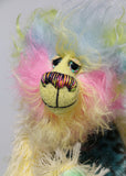 Leo Fuzzball has beautiful, hand painted eyes with hand coloured eyelids, a splendid nose embroidered from individual threads to compliment his colouring and he has a huge, friendly smile