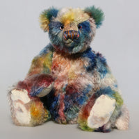 Lionel Podgerton, a handsome & subtly colourful, traditional one of a kind artist teddy bear, in fabulous hand dyed mohair by Barbara Ann Bears, he stands 15 inches/38cm tall and is 11 inches/28cm sitting. Made from hand dyed mohair in gorgeous colours like clouds of pink and purple against a dark blue sky over the sea. 