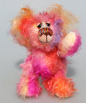 Little Schubert is an adorably colourful and sweet, one of a kind artist bear in scrumptious hand-dyed mohair by Barbara-Ann Bears. Little Schubert stands just 6.5 inches (16 cm) tall and is 5 inches (12 cm) sitting.