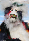 Lord Stanley is a magnificent, calmly colourful one of a kind, artist teddy bear in fabulous faux fur & gorgeous mohair by Barbara-Ann Bears Lord Stanley stands 22 inches (56 cm) tall and is 16.5 inches (42 cm) sitting, yes, he's a big teddy bear! His red, green, gold, black and white colouring is very Christmassy